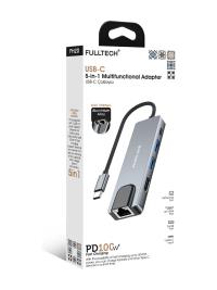 Fulltech FH20 5-in-1 USB-C Çoklayıcı Adaptör | 4K HDMI + TYP C + ETH